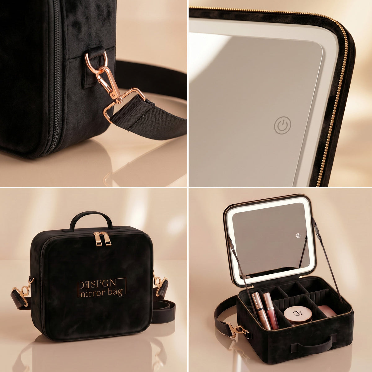 Kosmetiktasche mit Spiegel schwarz – DESI'GN MADE